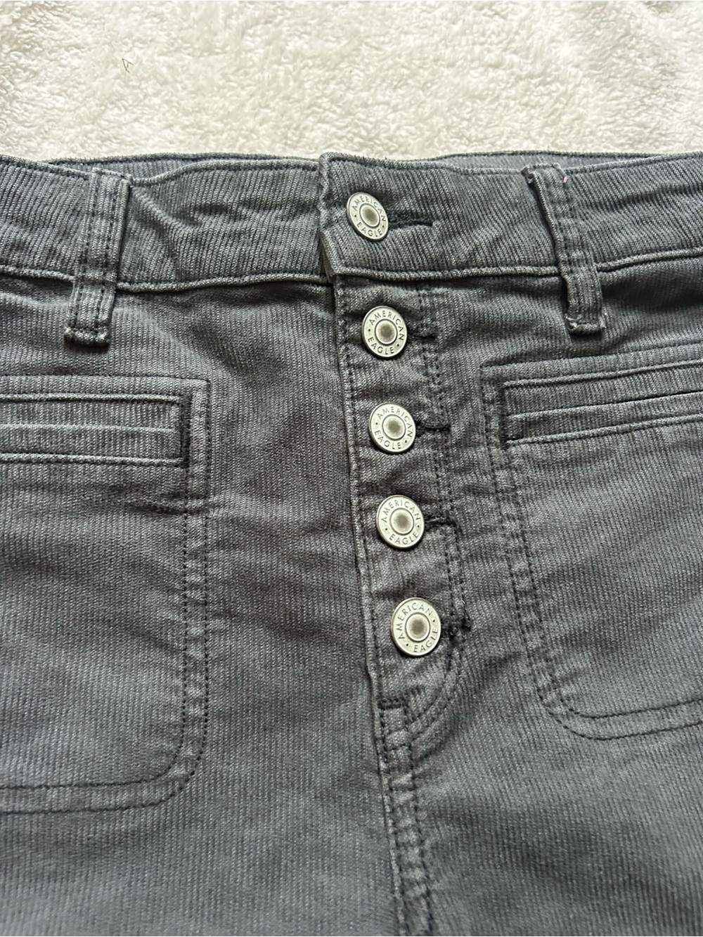 American Eagle High-Rise Button-Fly Charcoal Grey Flare Corduroy Jeans Pants 6 - Picture 5 of 11